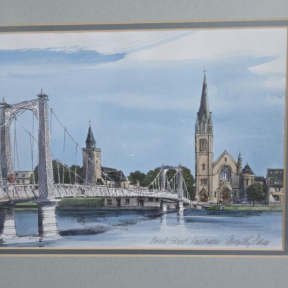 Dorothy Bruce Watercolor Framed Art Bank Street Bridge Inverness - Picture 3 of 10